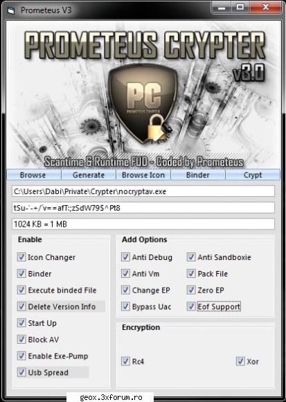 [FUD]Prometeus V3 Crypter - Code: RESULTS: 0/33 AVG Free - ArcaVir - Avast 5 - hacker zone