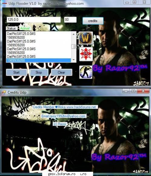 este un udp flooder foarte simplu la porturile de  counter strike,mu online si warcraft 3 le-am pus